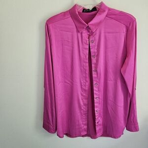Evelyn Blue pink satin button down blouse